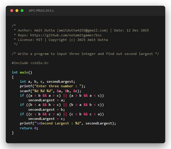 Write a program to input three integer and find out second largest
